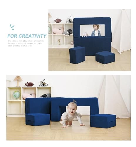 Elftopia Modular Kids Sofa,Toddler Couch Foam Armchair for Kids, Children Convertible Plush Sofa Play Set,Fold Out SofaBed(Navy) thumbnail 5