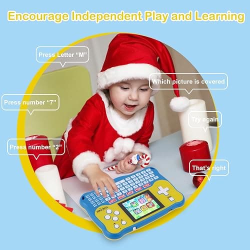 LUHYAUAN Kids Tablet/Baby Learning Pad with 102 Activities/Toddler Tablet with ABC Alphabet/Music/Math Interactive Educational Electronic Toys Gifts Handheld Game for Preschool Boys Girls Ages 3-12 - Blue thumbnail 4