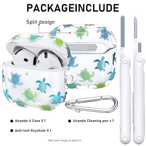 Case Cover Compatible with AirPods 4th Generation 2024, Wireless Charging, Shockproof, Soft TPU Transparent Reduced Yellowing for AirPods 4 Cases with Cleaning Kit & Carabiner thumbnail 2
