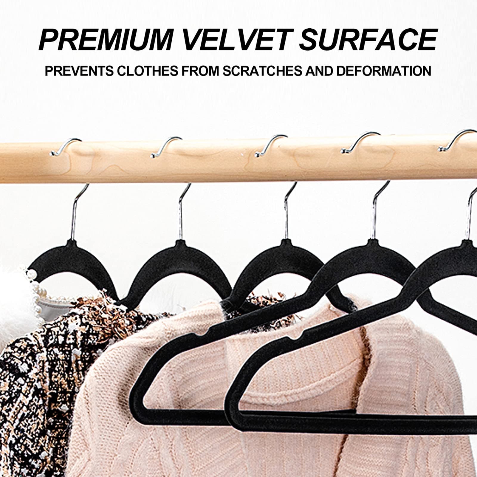 Coat Hangers Velvet 100-Pack Black with Silver Hooks, Non-Slip Hanger for Clothes, Camisole, Robes, Dress & Skirt, Top, Suit, Shirt & Pants, Jackets Coathangers thumbnail 8
