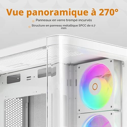 Iota C70 WH Curve ARGB Boitier PC Gaming ATX,Vue Panoramique Incurvée 270° | Real-Time Temp Display,4 Ventilateurs PC PWM Préinstallés,High Airflow Ventilation,Double Chambre,ATX/MATX/ITX thumbnail 2