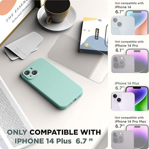SURPHY Case for iPhone 14 Plus Case with Screen Protector and Camera Protection, Liquid Silicone Phone Case with Soft Microfiber Lining, Mint Green thumbnail 2