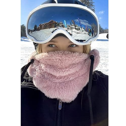 Shy Velvet Balaclava Wind-Resistant Winter Face Mask,Fleece Ski Mask for Men and Women,Warm Face Cover Hat Cap Scarf - Pink thumbnail 5