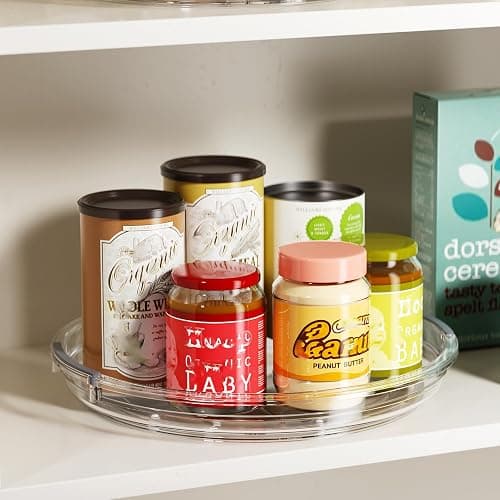 LAMU 2 Pack Clear Lazy Susan Turntable Organizer for Cabinet, 10.6'' 9.25'' Condiment Organizer for Refrigerator, Kitchen Pantry, Medicine Cabinet Organizer, Spices Rack Organization, Bathroom thumbnail 2