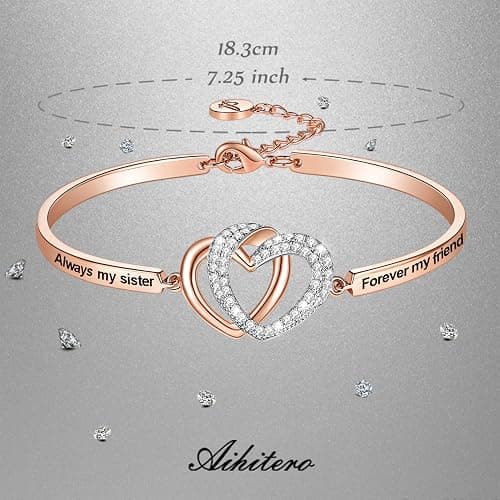 Aihitero Christmas Day ‘Badass Sister’ Gifts, ‘Always My Sister Forever My Friend’ Bangle Bracelet, ‘Not Sisters by Blood But Sisters by Heart’ Women Jewelry, Xmas Birthday Presents from Brother BFF thumbnail 5