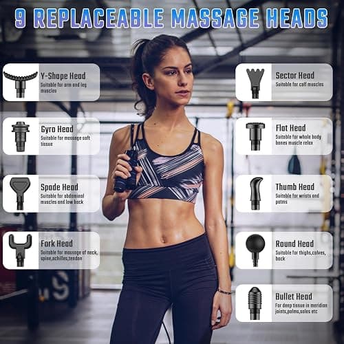 cotsoco Massage Gun Deep Tissue, Muscle Massage Gun with 9 Attachment Heads 20 Speeds & Silent Brushless Motor for Pain Relief, Handheld Percussion Back Massager Gun for Athletes (Black) thumbnail 5
