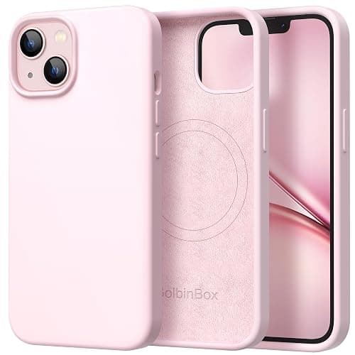 GolbinBox Magnetic for iPhone 13 Case & iPhone 14 Case, Compatible with MagSafe, [Soft Anti-Scratch Microfiber Lining], Slim Liquid Silicone Shockproof Protective Phone Case 6.1 inch, Chalk Pink - Image 1