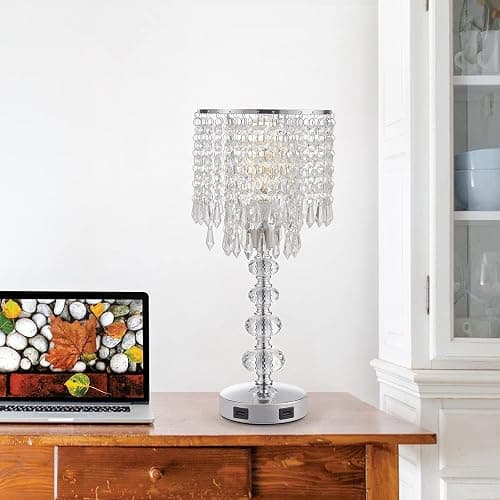 Acaxin Crystal Table Lamps for Bedroom Nightstand - Touch Bedside Lamps with Two USB Charging Ports Silver, 3 Way Dimmable Small Glam Lamp for Girls, Night Stand Lamp for Living Room thumbnail 6