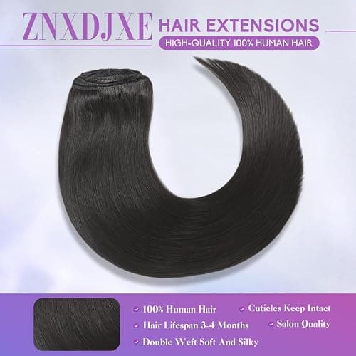 ZNXDJXE Clip in Hair Extensions Real Human Hair, 18 Inch 100g/3.6oz, 1B Natural Black, Invisible Seamless Straight Remy Human Hair Extensions Cip ins for Women 8pcs Per Set with Double Weft thumbnail 2