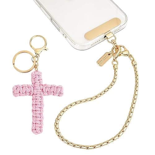 Phone Wrist Strap Gold Metal Chain Wristlet Charms Lanyard for Women | Lightweight anti-drop wrist lanyard, cute charms & keychain, for daily, party, travel, music festival, universal fit with tab - Image 1