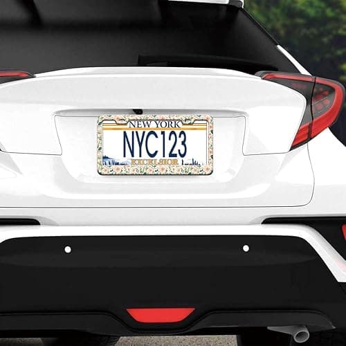 2-Pack Cute Pink Floral Green Leaves License Plate Frames for Women, 2 Holes Pink Flower and green foliage License Plate Holder, Floral License Plate Cover fits US Vehicles with Keychain Wrist Lanyard thumbnail 6