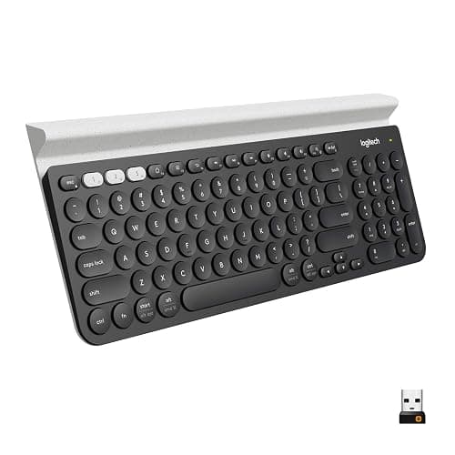 Logitech K780 Multi-Device Wireless Keyboard with Built-in Cradle, Speckles | Compact keyboard, Bluetooth or USB connect, type on 3 paired devices, cradle can hold a smartphone and large tablet together - Image 1