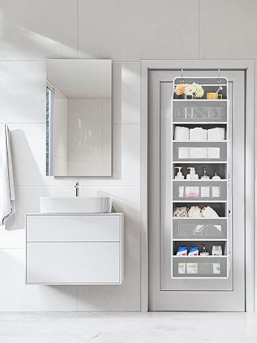 JARLINK Over The Door Organizer Storage, 5 Shelf Hanging Door Organizer with 5 Large Capacity Pockets, Anti Tilt 44 lb Load Behind Door Storage for Bedroom, Bathroom, Pantry, Nursery, (Grey) thumbnail 2