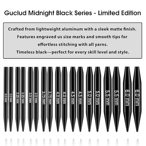 Guclud Interchangeable Circular Knitting Needle Set, 2-Inch Shorties Knitting Needles for Short Sock Knitting, Sizes US 2.5, 3, 4, 5, 6, 7, 8, 9, 10 with Small Cables, Accessories and Case, 9-Pairs thumbnail 2
