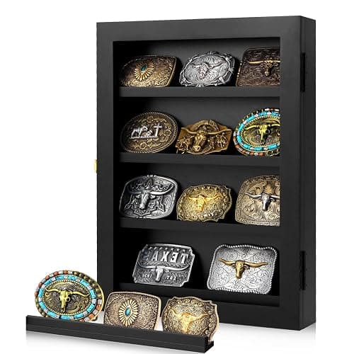 3" Belt Buckle Display Case 16×12 Black Shadow Box with Glass Door – Wall-Mounted Belt Buckle Holder & Display Frame for Collectibles – Home Décor Picture Frame (For belt buckles under 3" in height only) thumbnail 5