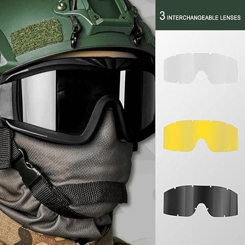 VEWOE Airsoft Tactical Goggles Anti-fog Military Glasses with 3Interchangable Lens, Safety-Goggles for Shooting Hunting - Black thumbnail 2