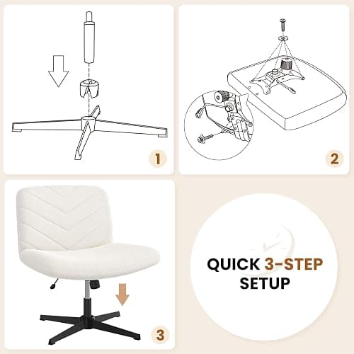 Yaheetech Wide Seat Cross Legged Office Chair, Adjustable Armless Office Chairs with No Wheels, Vanity Chair Criss Cross Chair Swivel Computer Chairs, Ivory thumbnail 5