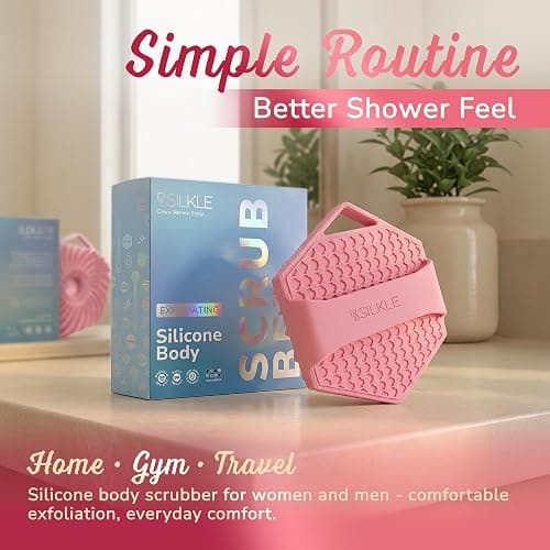 SILKLE Silicone Body Scrubber – Gentle Exfoliating Shower Scrubber for Body & Bath, Silicone Shower Brush & Loofah Alternative – Non-Slip Silicone Body Brush, Quick Dry, Hygienic - Pink thumbnail 7
