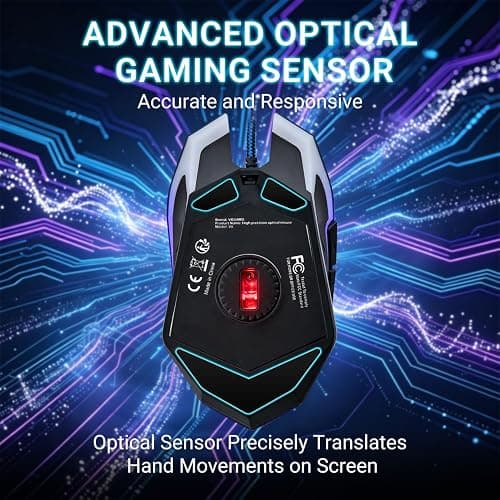 VGUARD Wired Gaming Mouse, 3600 DPI Optical Sensor, RGB Backlit Ergonomic USB PC Mice with 6 Programmable Buttons, 7 Colors LED, Professional Gamer Mouse for Laptop, Computer, Windows/Mac thumbnail 7