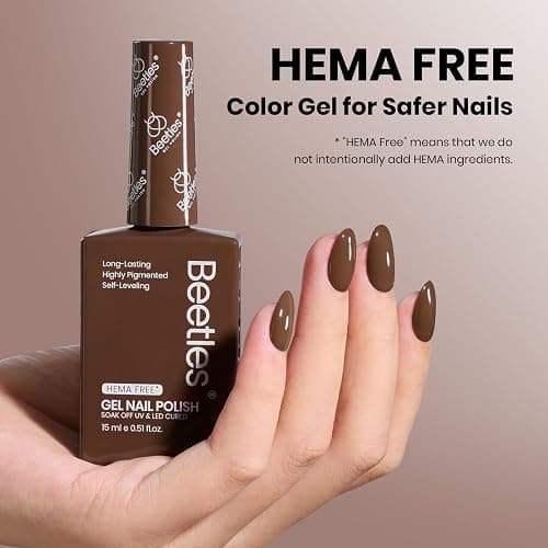 Beetles Dark Brown Gel Polish, 1 PC 15ML Full Size Hema Free Mocha Coffee Brown Color Polish Nail Gel Colorful Bottle Coffee o'Clock Soak Off UV Nail Art Manicure Gift for Women thumbnail 2