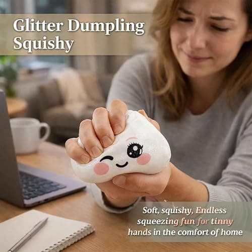 Dumpling Squishy, Squishy Dumpling Toy, Glitter Dumplings Squishiest Toy with Steamer Box, Stress & Anxiety Relief Toys for Kids & Adults Non-Edible (Gold) thumbnail 5
