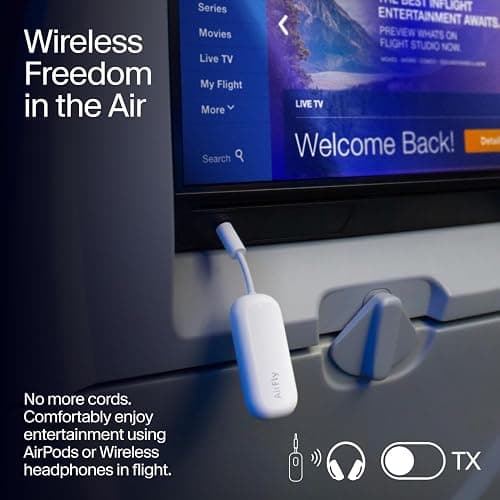 Twelve South AirFly Pro | Drahtloser Sender/Empfänger mit Audio-Sharing für bis zu 2 AirPods/drahtlose Kopfhörer - Flugzeug, Fitnessstudio, Auto thumbnail 4