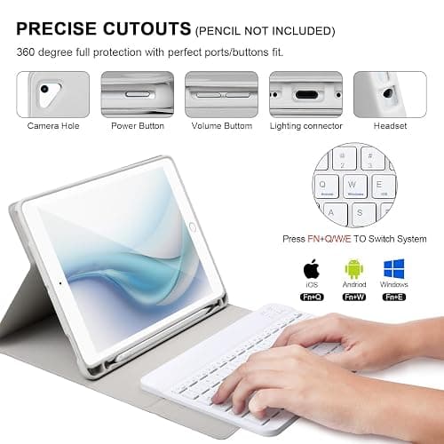 APHBZGE for iPad 6/5th Generation Case with Keyboard 2018/2017,Detachable Bluetooth Keyboard case for iPad Air 2/1,iPad Keyboard Case 9.7 inch with Pencil Holder,Square Keycaps,Gray thumbnail 3