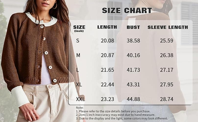 UNCLECAT Women's Cropped Cardigan Sweaters Fall Long Sleeve Open Front Cardigans Button Down Color Block Knit Outwear Coats thumbnail 2