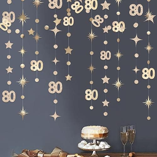 Champagne Gold 80th Birthday Decorations Number 80 Circle Dot Star Garland Metallic Streamer Banner for Women Mens Cheers to 80 Years Old Birthday Happy 80th Anniversary Vintage 1945 Party Supplies - Image 1