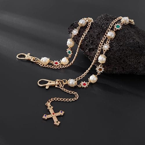 Luxurious Layered Pants Wallet Chains - Rhinestone Cross Gemstone flower Pearl Pocket Chain - Jean Trouser Accessories thumbnail 6