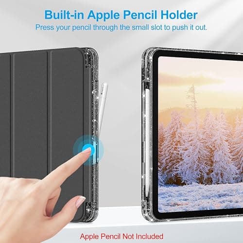 Fintie Slim Case for iPad (A16) 11th Generation 11 Inch (2025), iPad 10th Generation 10.9 Inch (2022) - Glittering Sparkly Shockproof Cover with Shiny Clear Back Shell & Pencil Holder, Black thumbnail 6