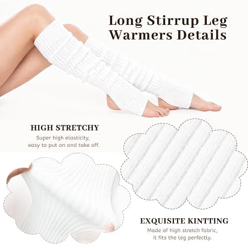 HEQFOLD Thigh High Leg Warmers for Women, Ballet Leg Warmers 80s, Breathable Ribbed Knit Stirrup Dance Socks thumbnail 3