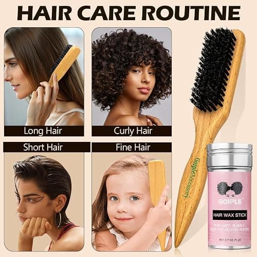 Slick Back Hair Brush & Wax Stick Set for Slick Back Hair – Teasing Boar Bristle Hair Brush for Sleek, Control, Flyaways & Baby Hairs – Wax Stick for Women Sectioning & Smoothing Ponytail Bun - bristle brush & wax stick-2pcs thumbnail 8