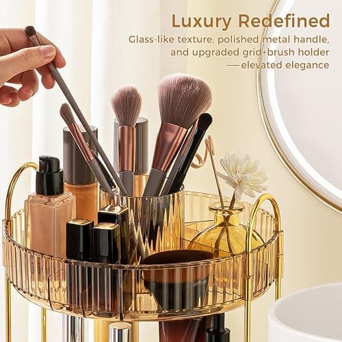 360° Rotating Makeup Organizer, Upgraded 3 Tier Skincare Perfume Organizers for Women, Bathroom Organizer Countertop, Clear Cosmetic Dresser Organizer with Makeup Brush Holder, Sink&Counter(Amber) thumbnail 4