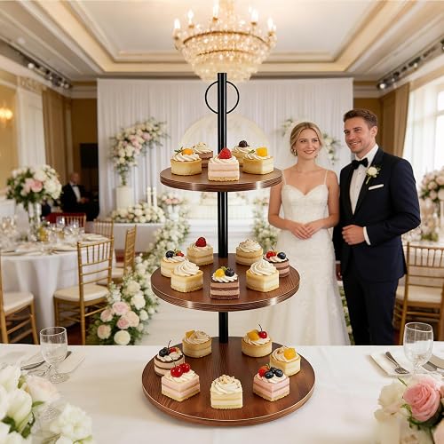 Limengya Cupcake Stand, 3 Tier Wood Cake Stands Rustic Cupcake Tower, Round Tiered Tray Stand for Dessert Table Display, Industrial Wooden Serving Stand Wedding, Graduation and Baby Shower thumbnail 2
