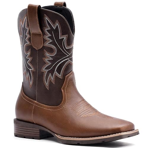 Lumeheel Cowboy Boots for Men - Western Men's Boots with Classic Embroidered, Slip on Square Toe Boots, Slip Resistant Country Boots Chunky Heel Ankle, Durable Short Boots for Spring Fall - Image 1