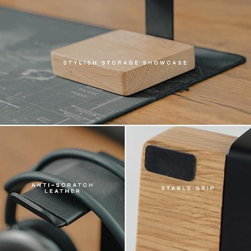 COREMINDED Universal Headphone Stand for Desk, Solid Wood Gaming Headset Stand, Heavy Duty Wooden Headphones Holder, Compatible with Airpods Max and More thumbnail 7