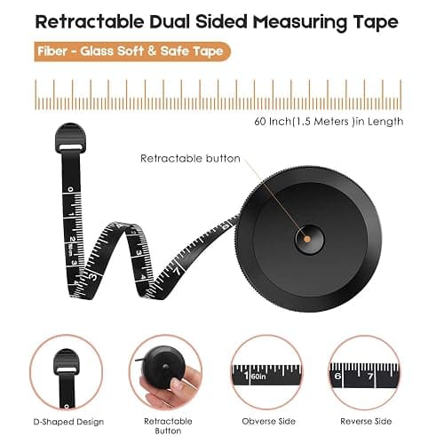iBayam 2 Pack Tape Measure Measuring Tape for Body Fabric Sewing Tailor Cloth Knitting Vinyl Home Craft Measurements, 60-Inch Soft Fashion Pink & Retractable Black Double Scales Rulers for Body Weight thumbnail 4