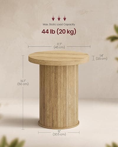 VASAGLE Round Side Table, Tambour End Table, Mid Century Modern Nightstand, Easy Assembly, for Small Spaces, Living Room, Bedroom, Home Office, 17.7 x 19.7 Inches, Natural Brown ULET295K101 thumbnail 2