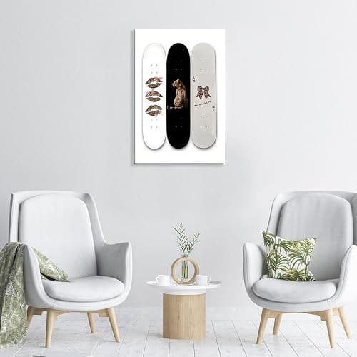 Trendy Black And White Skateboard Canvas Wall Art Vintage Ace Card Bow Born To Be Lucky Posters Pink Bow Leopard Sexy Lips Wall Decor For Girls Room Bedroom Dorm Apartmen 12x16in Wrapped Canvas thumbnail 7