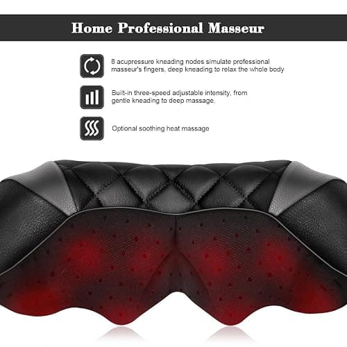 Neck Massager with Heat, Shiatsu Back Neck and Shoulder Massager - Gifts for Women/men/Mom/Dad - Electric Deeper Tissue 4D Kneading Massage, Use at Home, Office, Car (Black gray) thumbnail 3