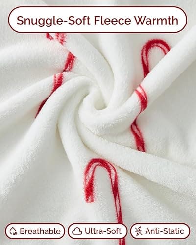 Christmas Fleece Blanket Throw Size - Flannel Throw - Candy Canes, 50x60 | Flannel Fleece Luxury Throw Blanket, Lightweight, Super Soft, Warm & Cozy for Couch, Bed & Chair, Xmas Holiday Winter Decor thumbnail 3
