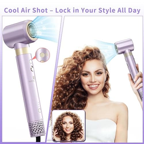 Hair Dryer Brush 8-in-1 Dual Voltage Hot Air Styler – Fast-Drying 110,000 RPM Ionic Blow Dryer with Straightener & Curler Attachments, Frizz-Free Volumizing Styler with Protective Hard Case-Purple thumbnail 6