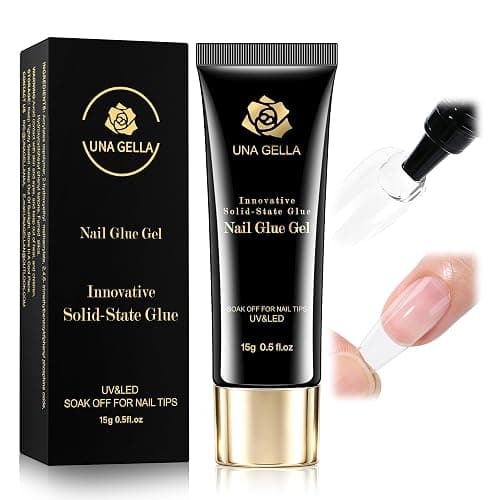 UNA GELLA Solid Nail Glue Super Strong for Press On Nails & Nail Tips 15g | Lamp Curing Needed, Long-Lasting Glue Gel for Clear Flase Fake Nails, Home DIY Salon Acrylic Nail Art Extension for Beginners - Image 1
