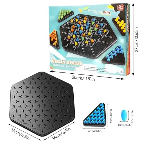 Triangle Chain Strategy Board Game, Geometric Chess Puzzle Games, Chain Triangle Chess Game with Rubber Band for Kids Adults Family Party Night 2 to 4 Players thumbnail 3
