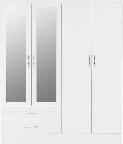 Seconique Nevada 4 Door 2 Drawer Wardrobe in White Gloss thumbnail 4