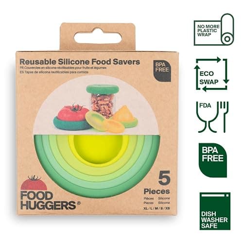 Food Huggers 5pc Reusable Silicone Food Savers | BPA Free & Dishwasher Safe | Fruit & Vegetable Produce Storage for Onion, Tomato, Lemon, Banana, Cans & More | Round, Sage Green thumbnail 3