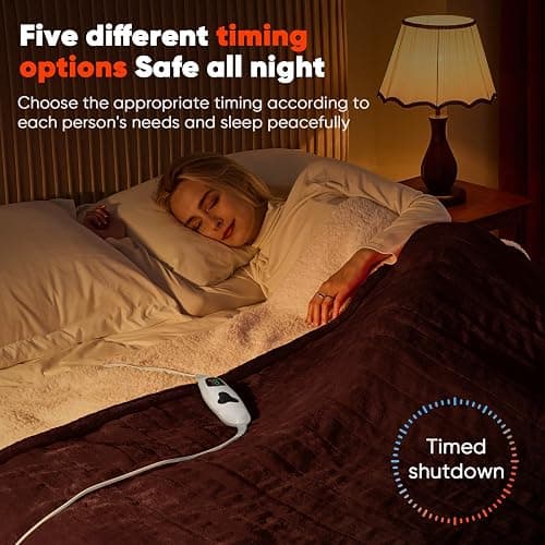 Heated Blanket Electric Blankets,50“ x 60” Heating Blanket,Thick Warming Plush Electric Lap Twin Size Sherpa Gifts for Women,Mom,Grandma with 5-Position Timer &10 Heating Levels,Coffee thumbnail 3