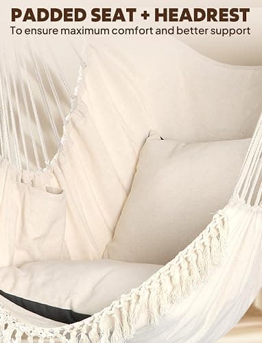 Chihee Hammock Chair Hanging Swing Max 500 Lbs 2 Cushions Included Metal Spreader Bar with Anti-Slip Grooves Portable Hanging Chair Side Pocket Large Macrame Bohemian Chair Indoor Outdoor thumbnail 4