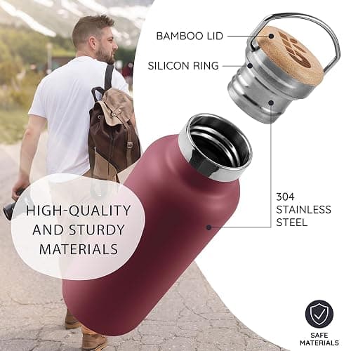 Bambaw 16 oz Water Bottle Insulated, Reusable Stainless Steel Water Bottle with Wide Mouth That Fits Tea Infusers, Made of High-Grade Stainless Steel, Durable & Easy to Clean (Red Berry) thumbnail 3